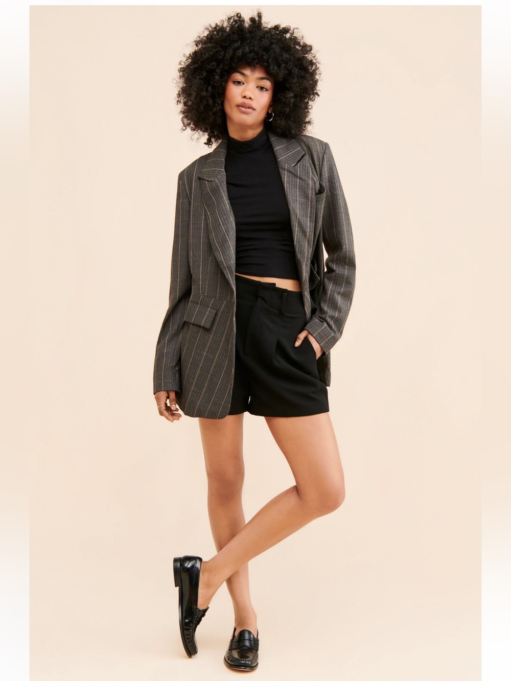 Free People Charlotte Grey Pinstripe Oversize Blazer Size S - Picture 3 of 4